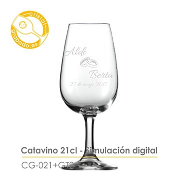 Simulación digital catavino 21cl personalizado con diseño de Boda